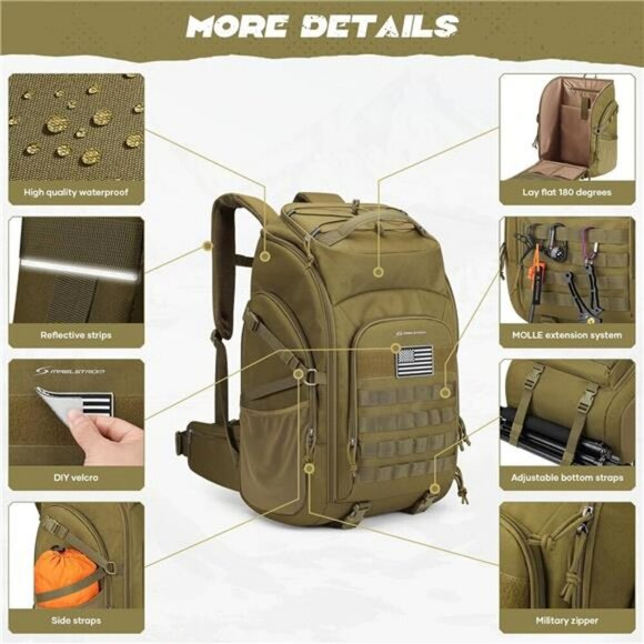 Tactical Backpack 40L Water Resistant Military Hiking Camping Molle Pack - Picture 2 of 7